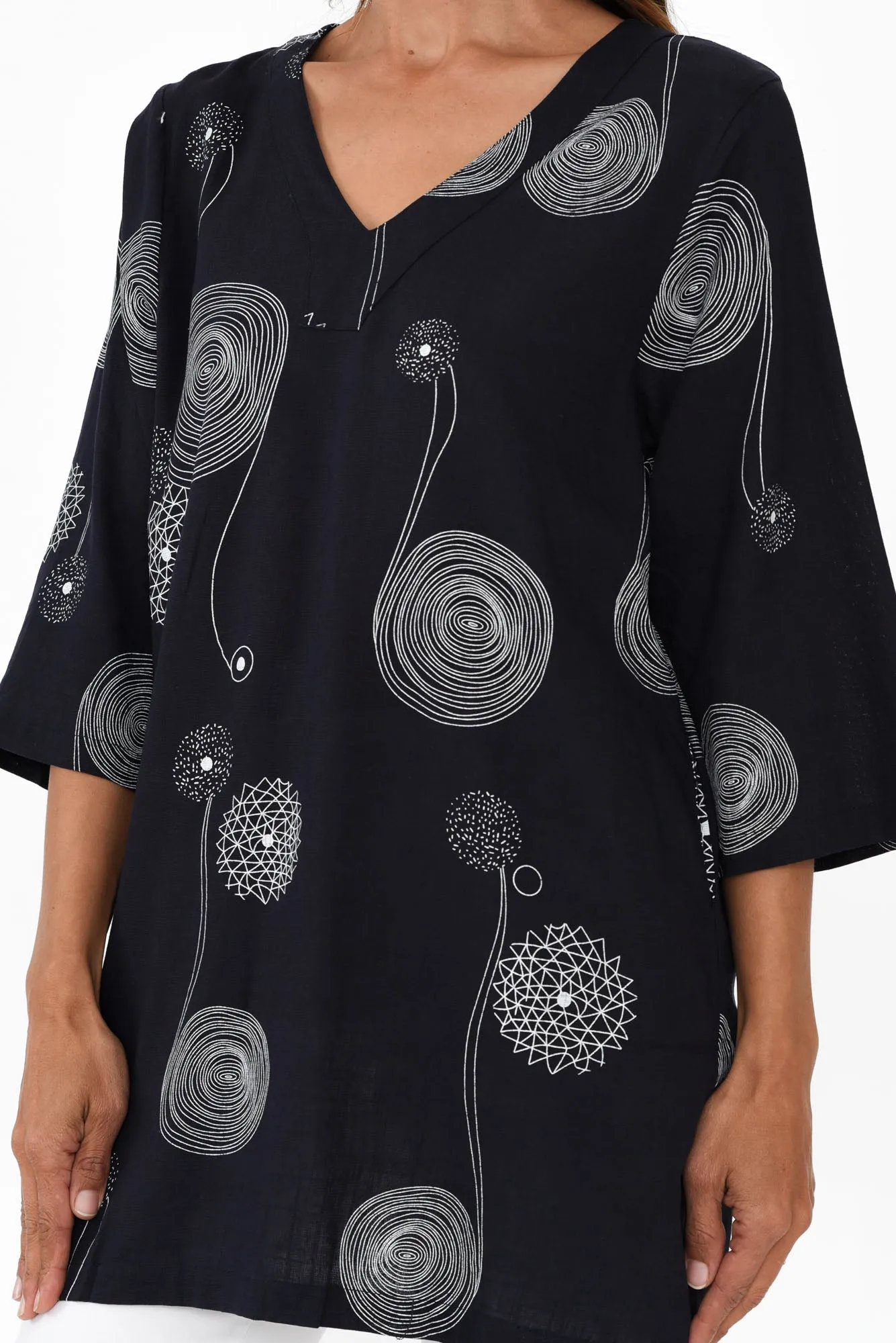 Alora Navy Swirl Linen Cotton Tunic sold by Blue Bungalow product image thumbnail 5