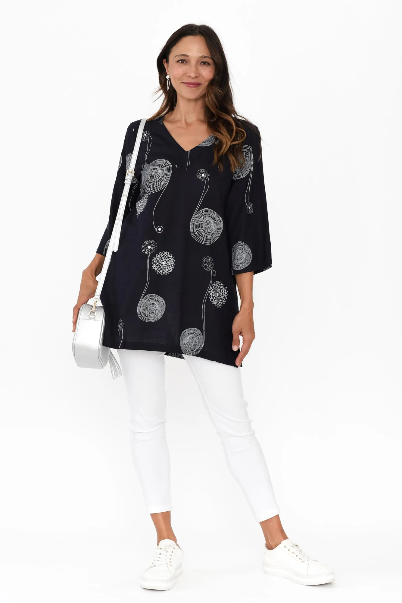 Alora Navy Swirl Linen Cotton Tunic sold by Blue Bungalow product image thumbnail 2