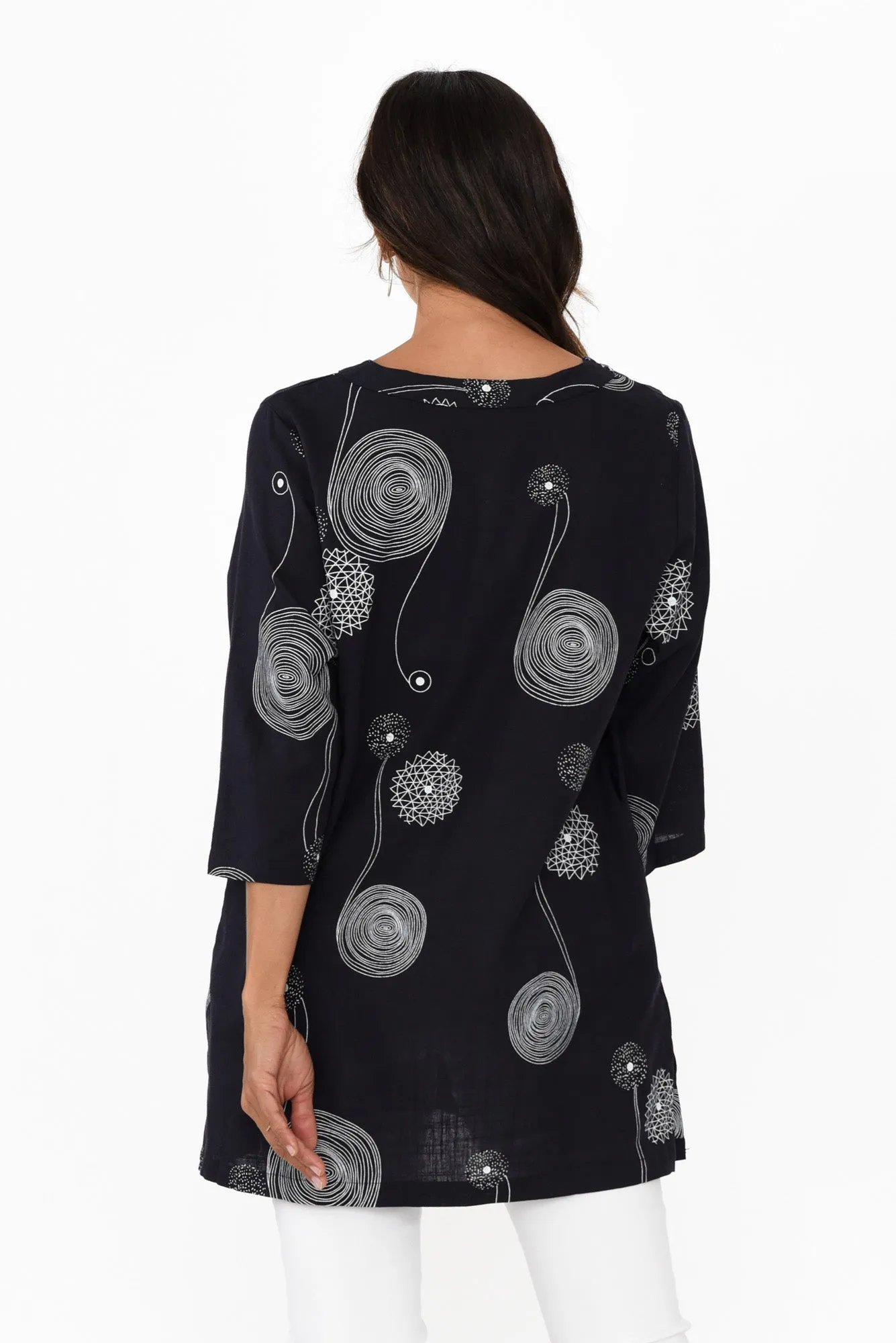 Alora Navy Swirl Linen Cotton Tunic sold by Blue Bungalow product image thumbnail 4