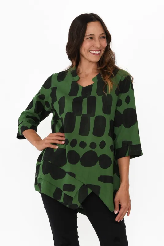 Caro Green Geo Linen Cotton Top sold by Blue Bungalow