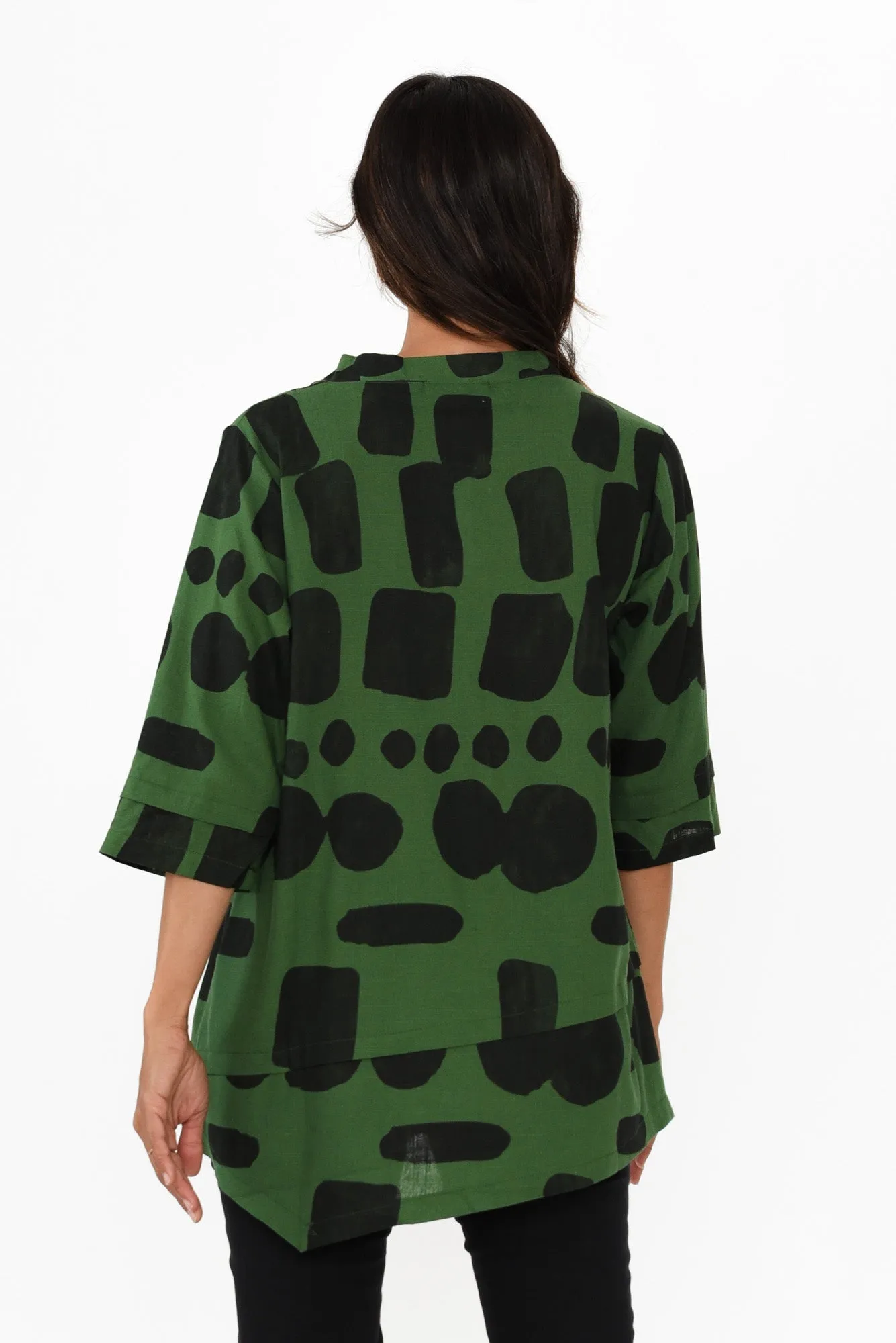 Caro Green Geo Linen Cotton Top sold by Blue Bungalow product image thumbnail 4