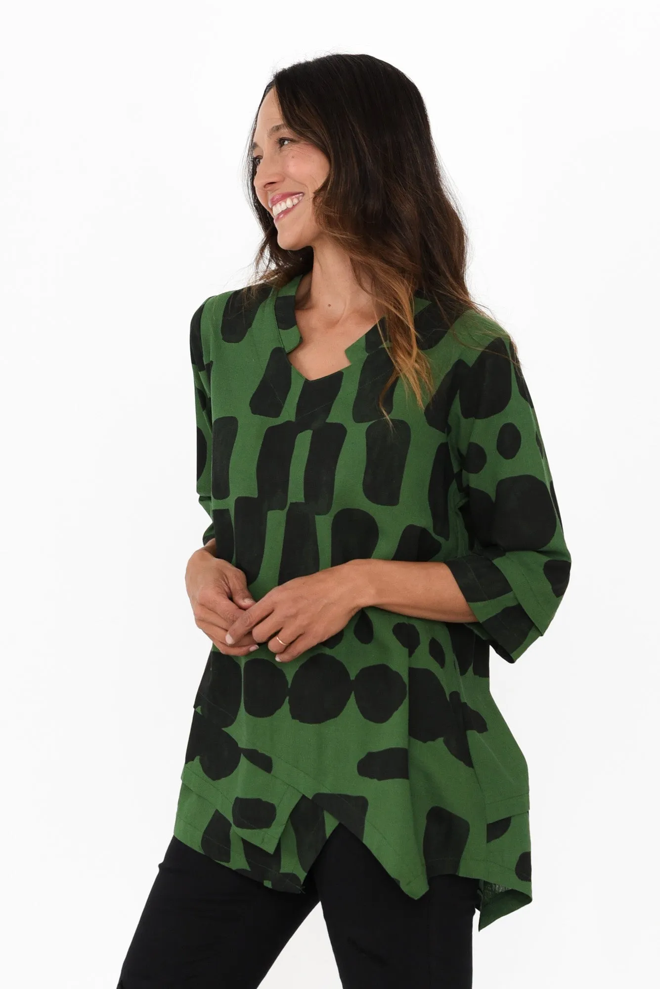 Caro Green Geo Linen Cotton Top sold by Blue Bungalow product image thumbnail 3