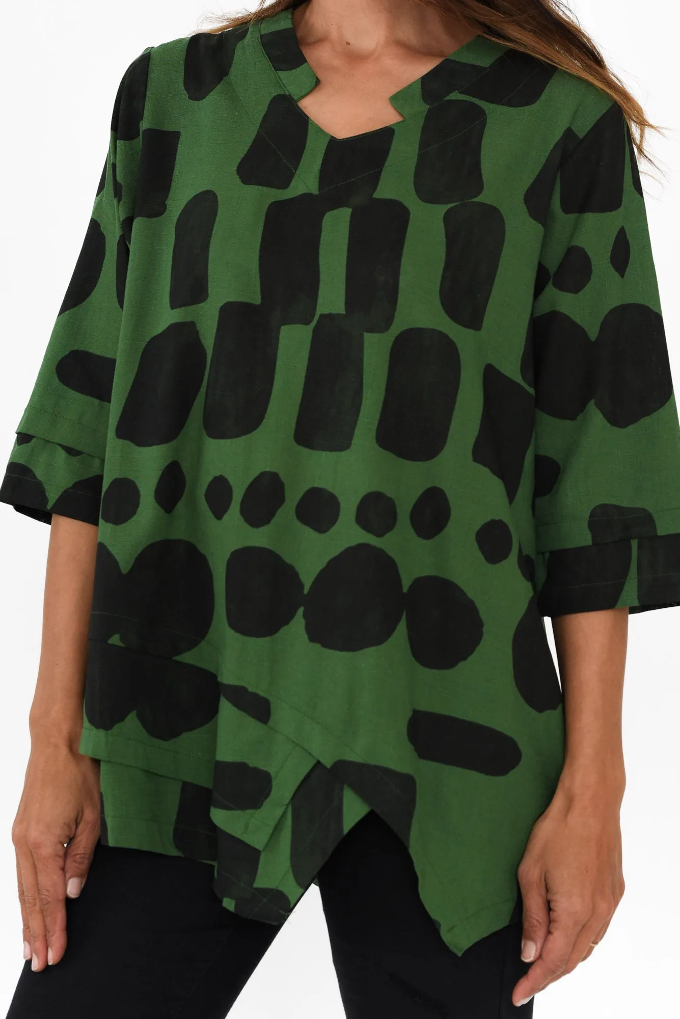 Caro Green Geo Linen Cotton Top sold by Blue Bungalow product image thumbnail 5