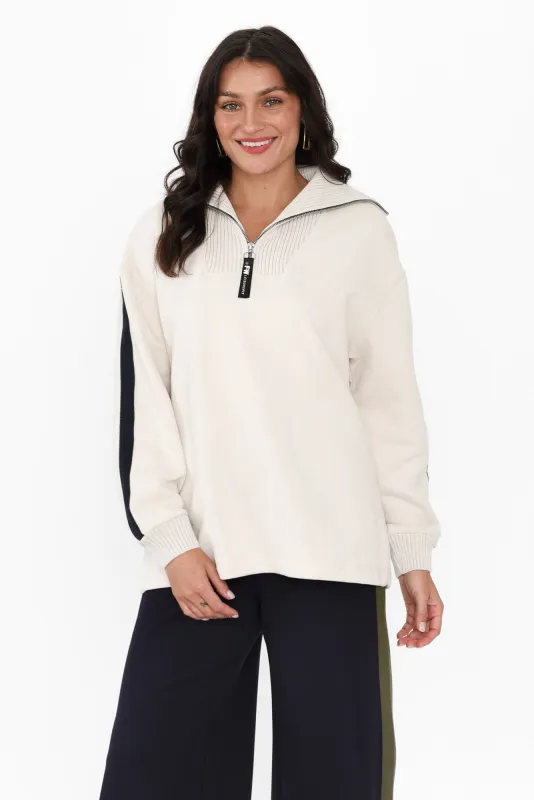 Cream Cotton Half Zip Sweatshirt sold by Blue Bungalow