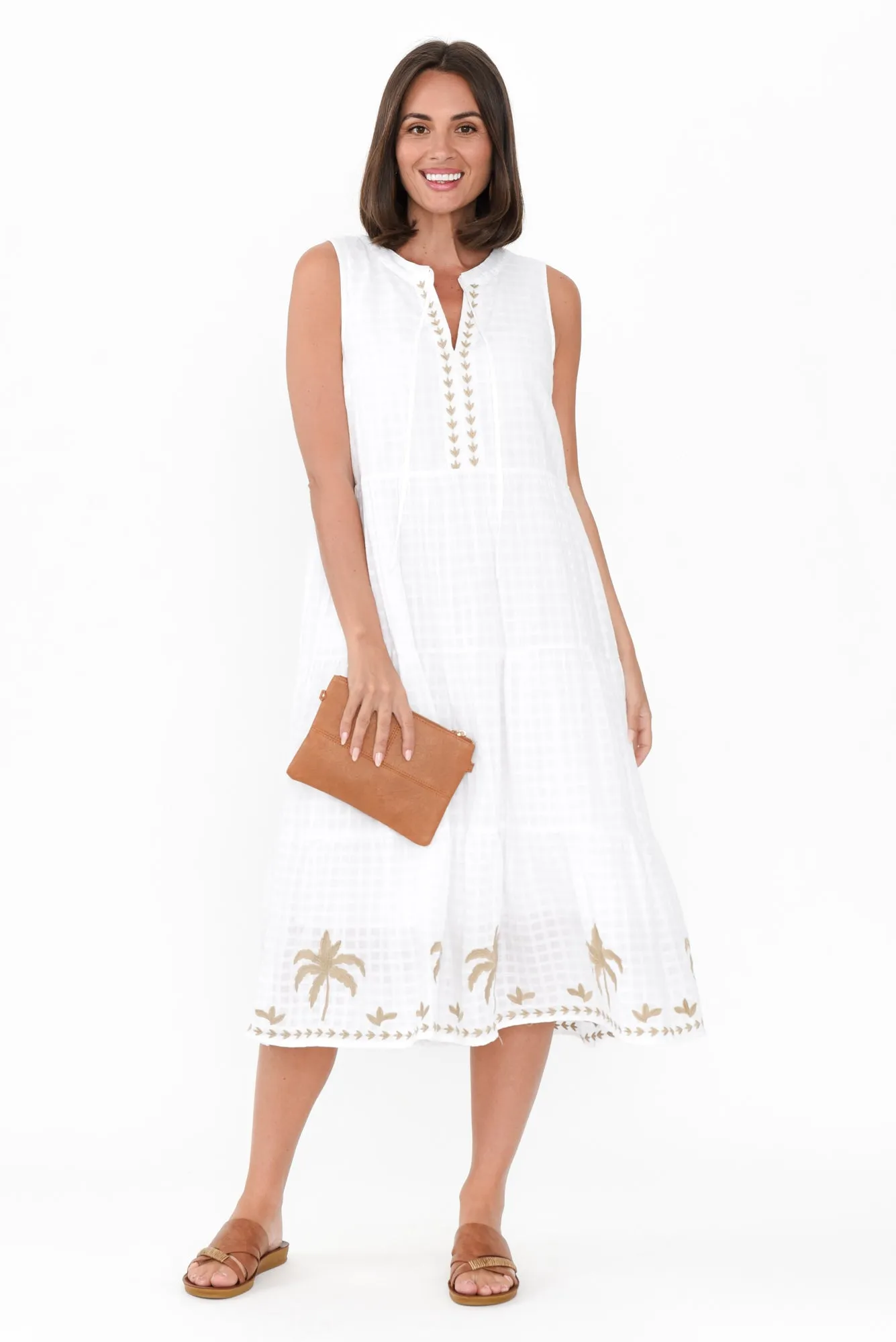 Oasis White Palm Cotton Sleeveless Dress sold by Blue Bungalow