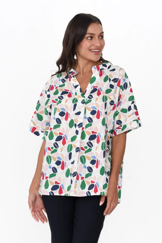 Maiana White Geo Cotton Top sold by Blue Bungalow