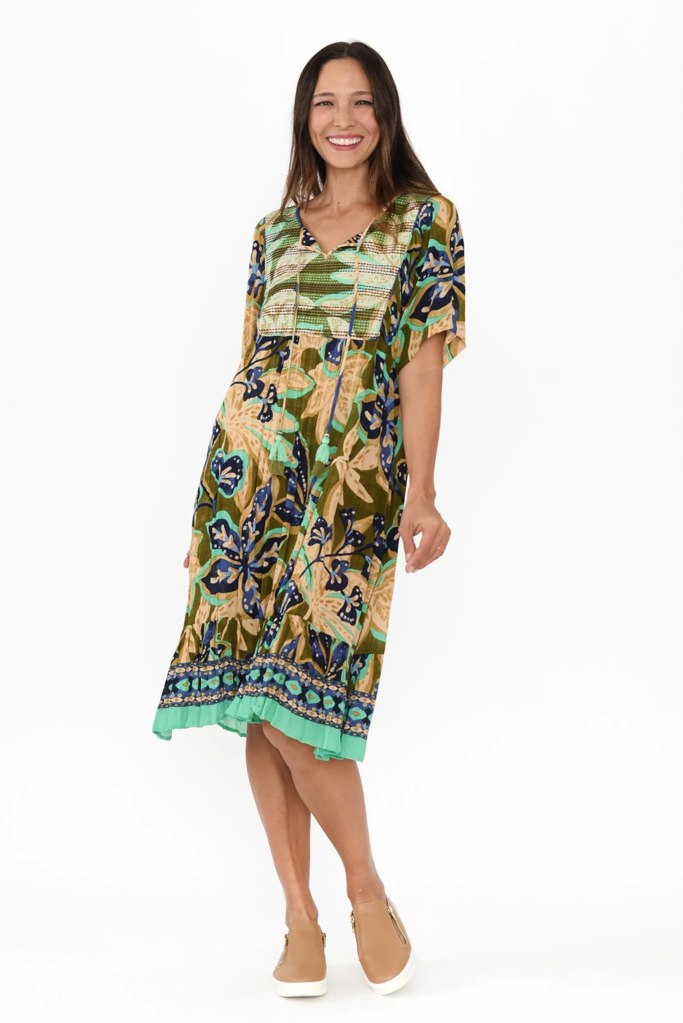 Kennedy Green Floral Tassel Dress sold by Blue Bungalow product image thumbnail 2