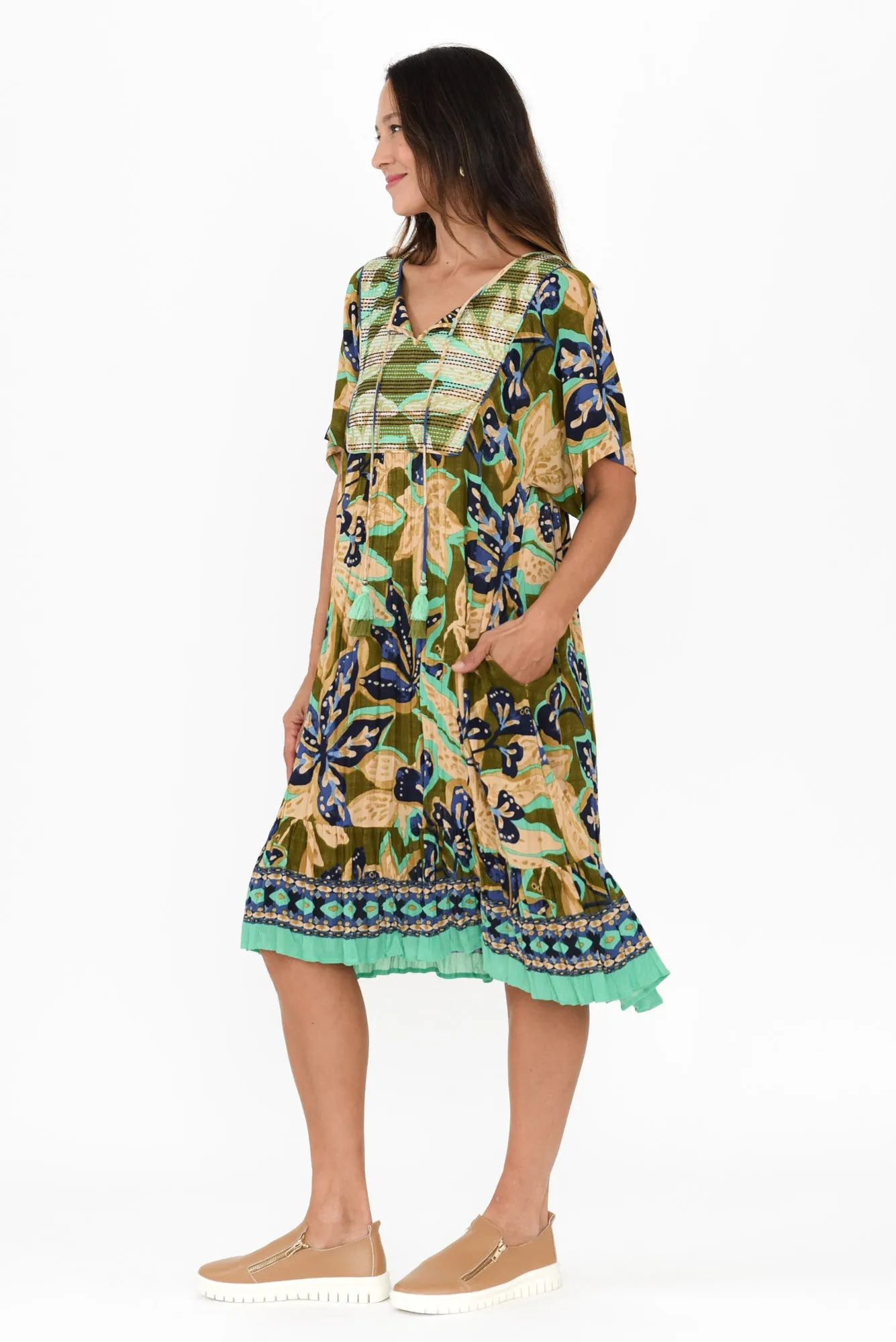Kennedy Green Floral Tassel Dress sold by Blue Bungalow product image thumbnail 3