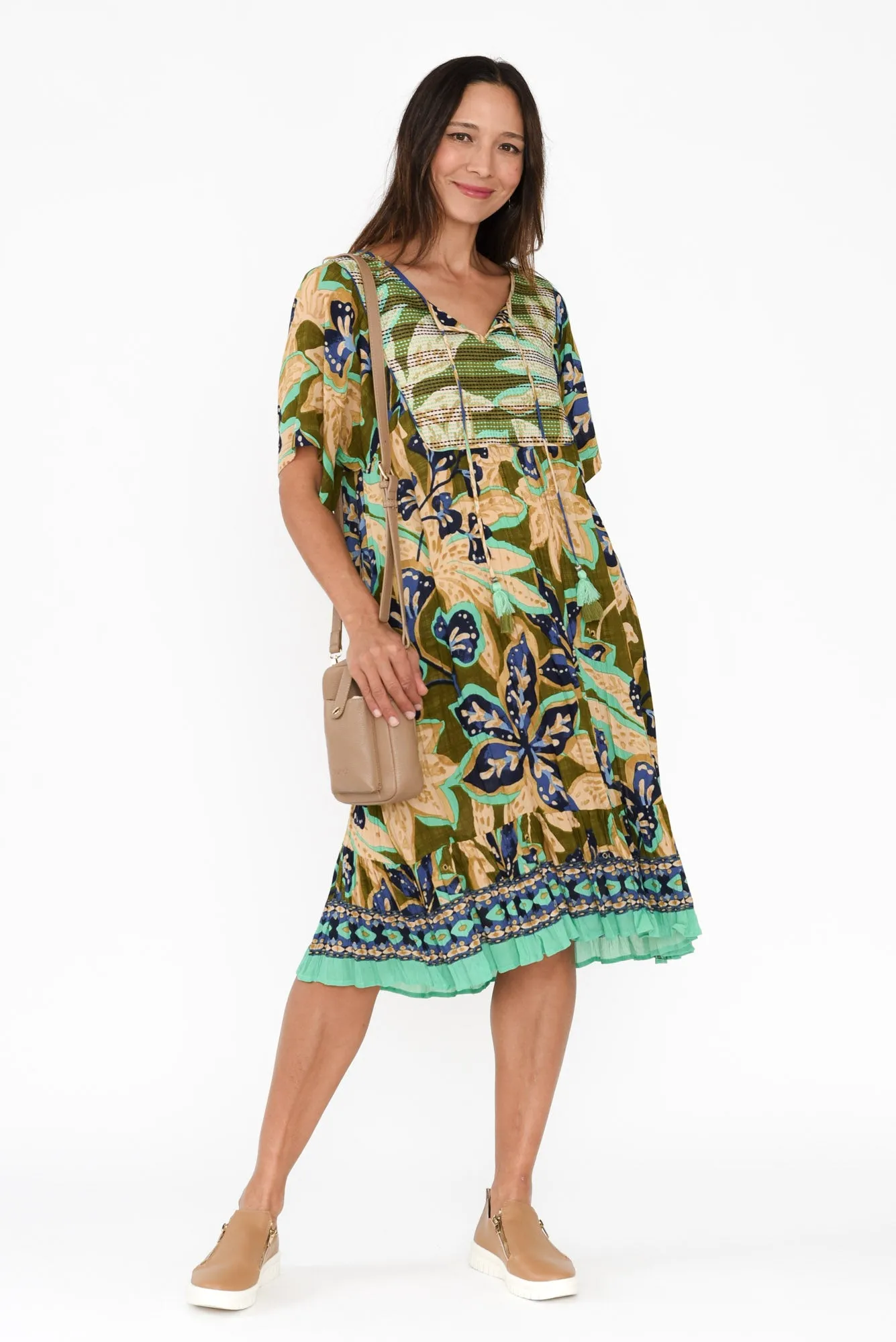 Kennedy Green Floral Tassel Dress sold by Blue Bungalow