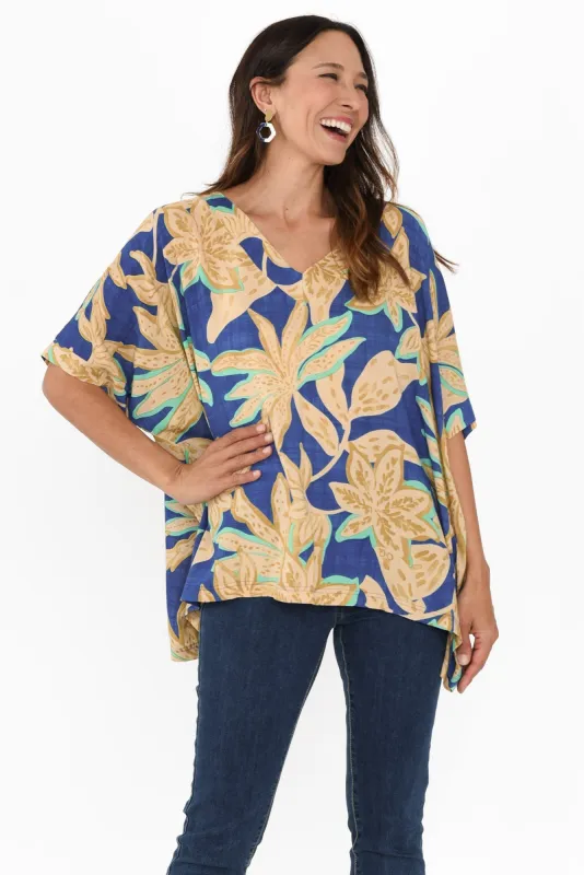 Meloria Blue Floral V Neck Top sold by Blue Bungalow