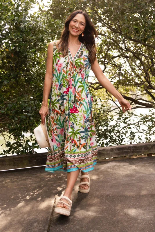 Tosca Green Tropical Cotton Midi Dress sold by Blue Bungalow