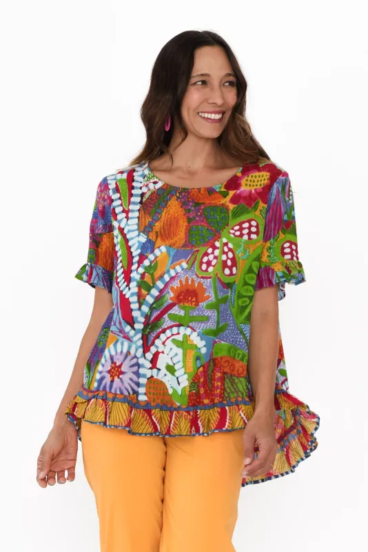 Rachel Orange Tropical Cotton Frill Top sold by Blue Bungalow