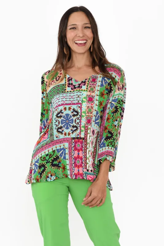 Sherrie Green Abstract V Neck Top sold by Blue Bungalow