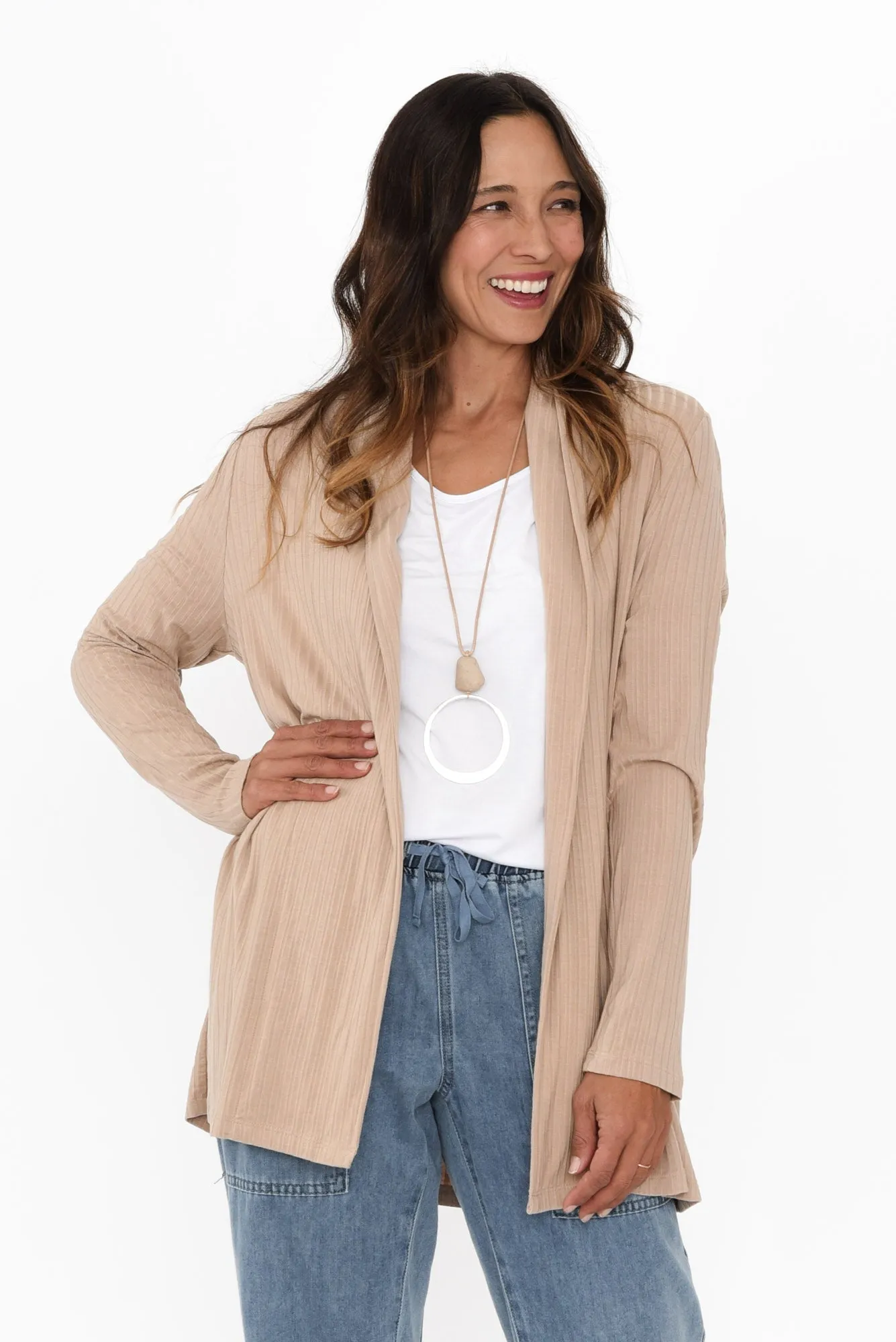 Portland Taupe Ribbed Cardigan sold by Blue Bungalow
