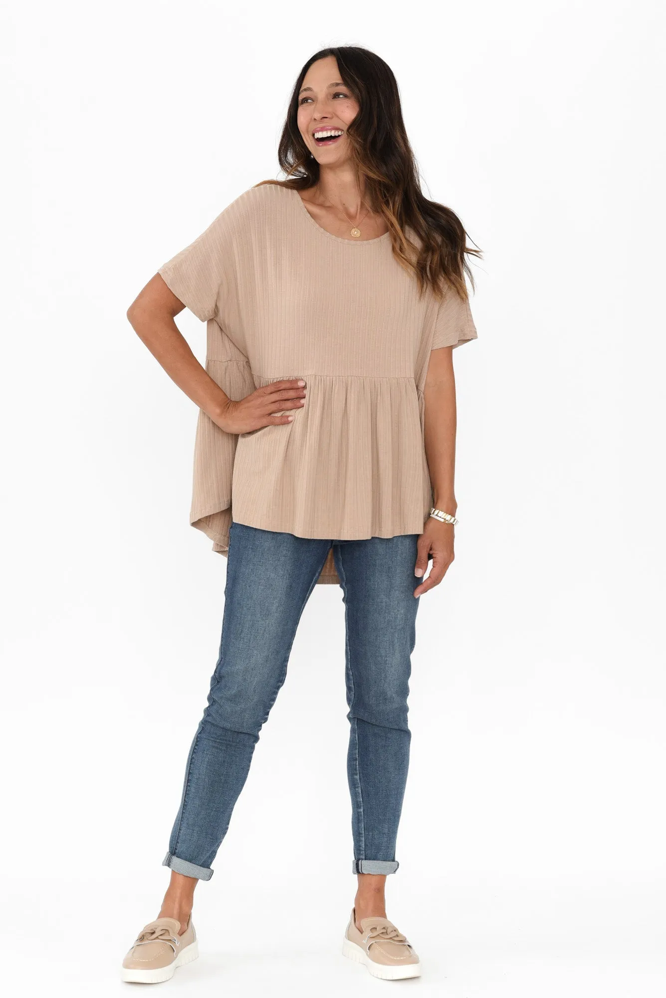 Trinity Taupe Ruffle Hem Top sold by Blue Bungalow product image thumbnail 3