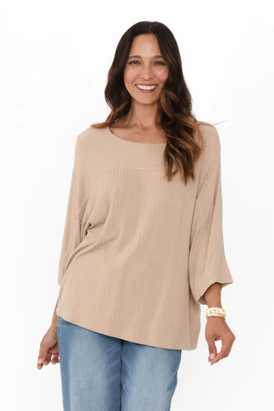 Dahlia Taupe Ribbed Long Sleeve Tee sold by Blue Bungalow