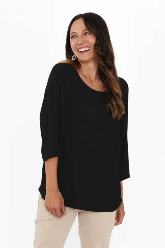 Dahlia Black Ribbed Long Sleeve Tee sold by Blue Bungalow