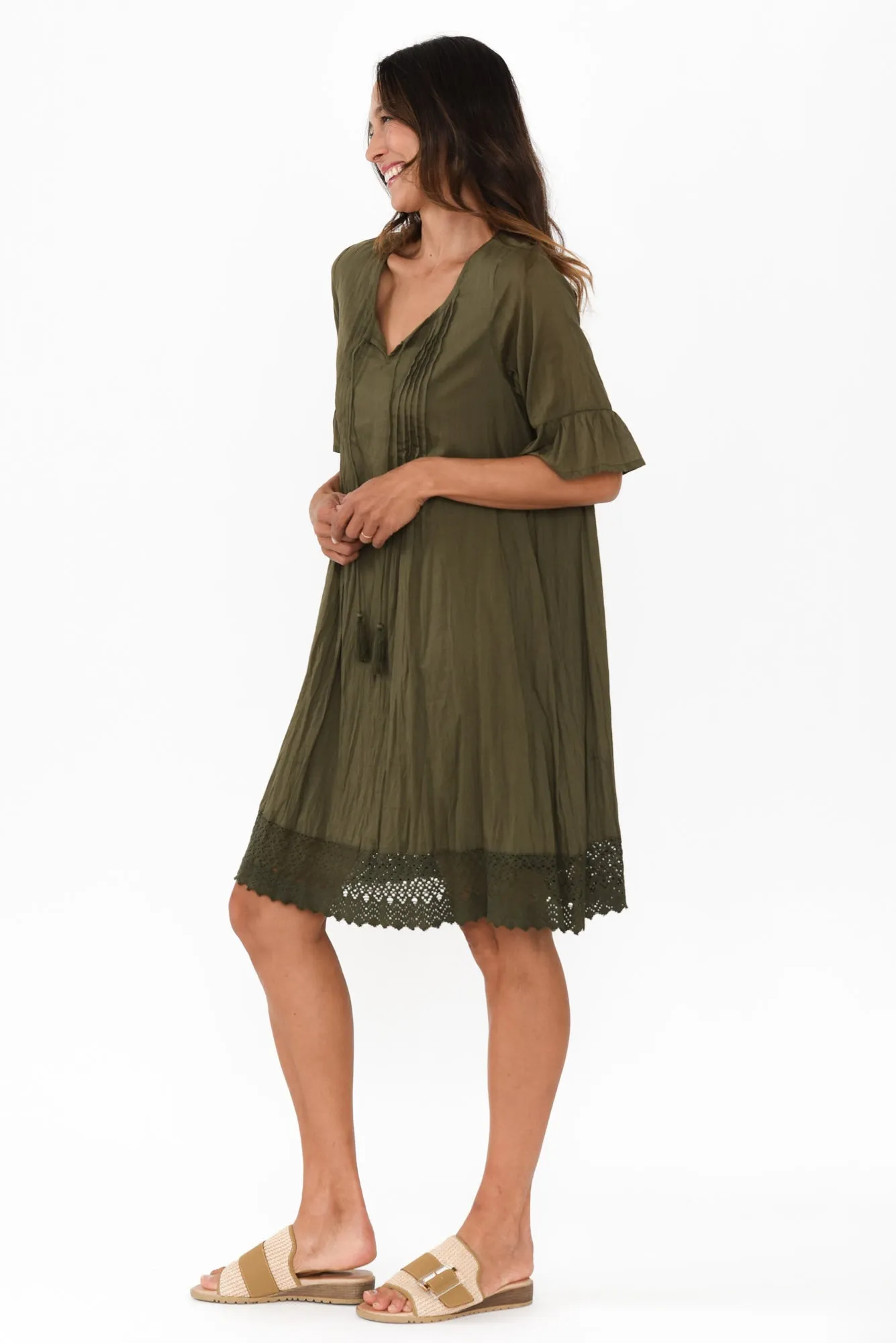 Cayman Khaki Cotton Tunic Dress sold by Blue Bungalow product image thumbnail 3