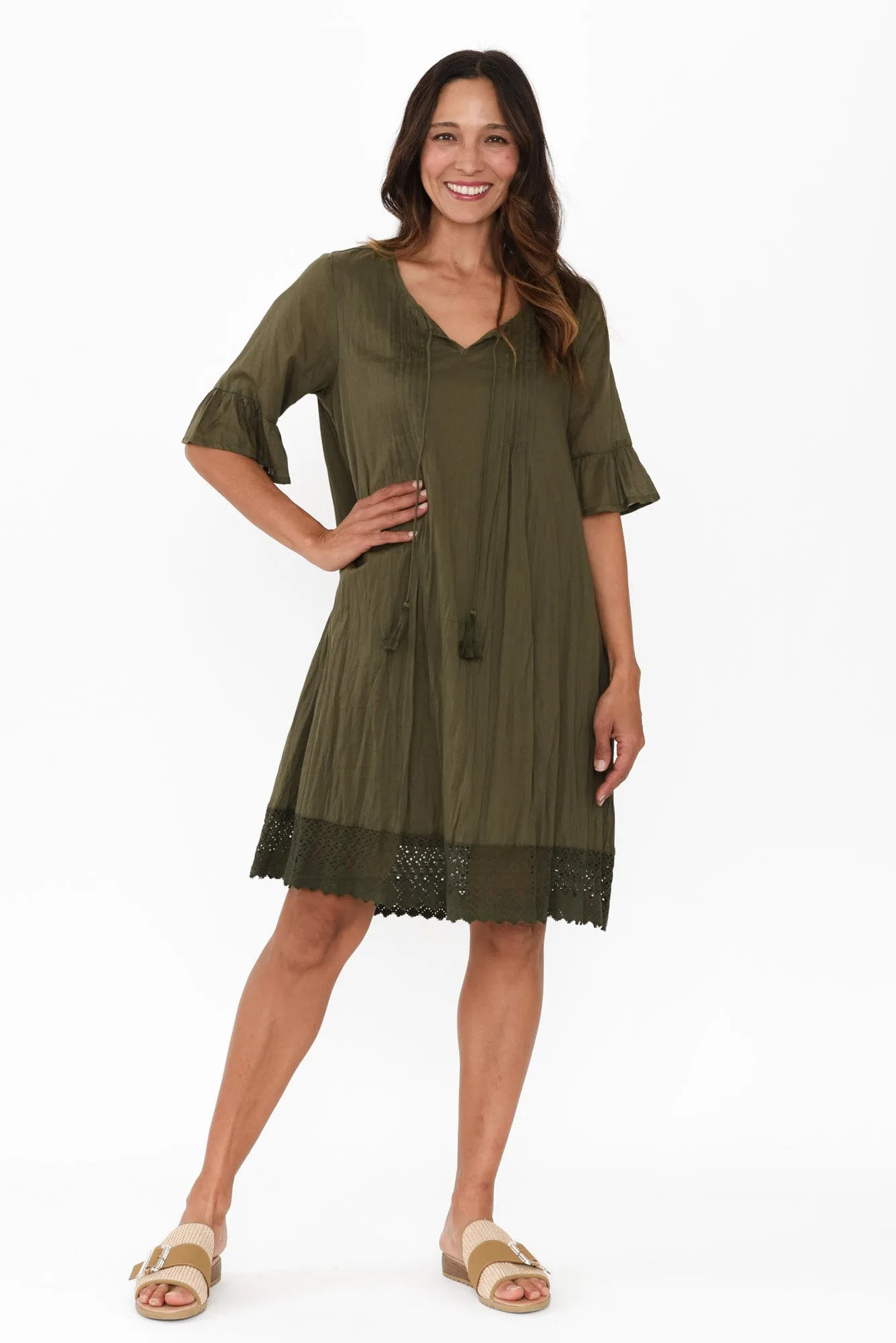 Cayman Khaki Cotton Tunic Dress sold by Blue Bungalow product image thumbnail 2
