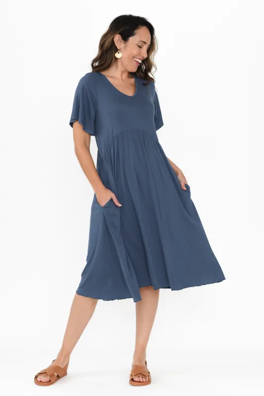 Donna Blue Gathered Dress sold by Blue Bungalow