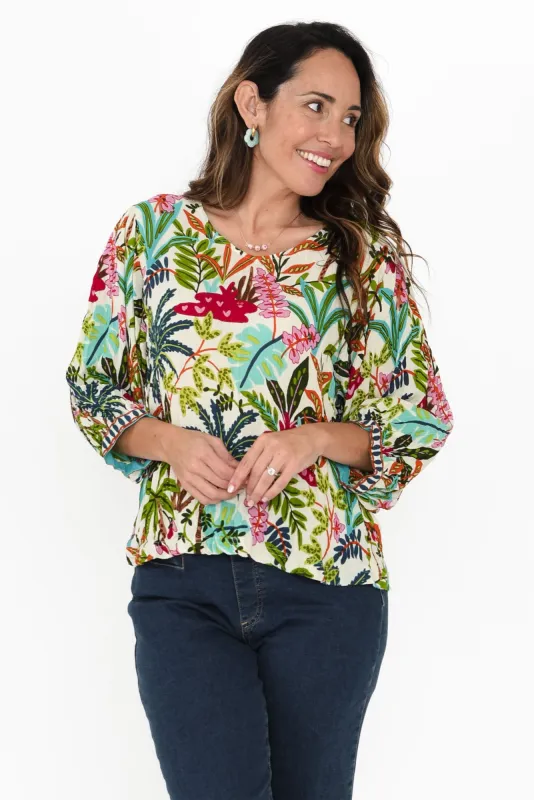 Tawney Green Tropical Crinkle Top sold by Blue Bungalow