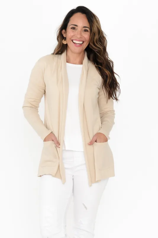 Cally Beige Cotton Pocket Cardigan sold by Blue Bungalow