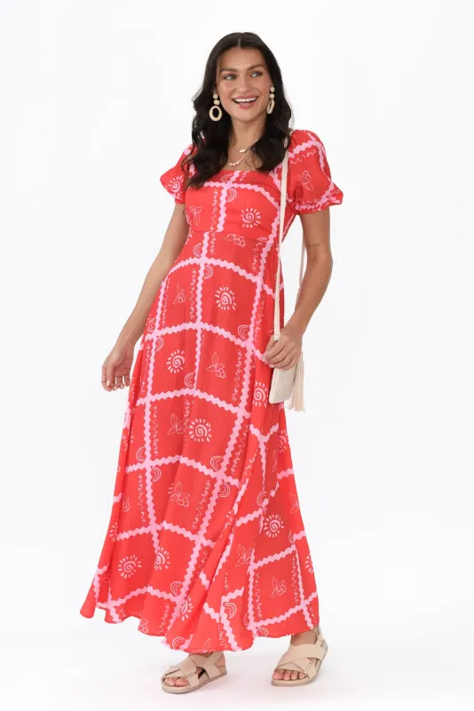 Charlotte Red Tile Maxi Dress sold by Blue Bungalow