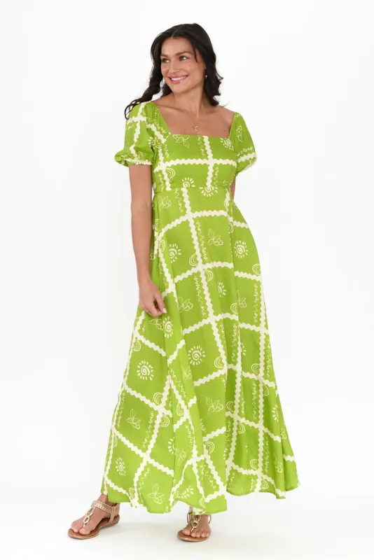 Charlotte Green Tile Maxi Dress sold by Blue Bungalow
