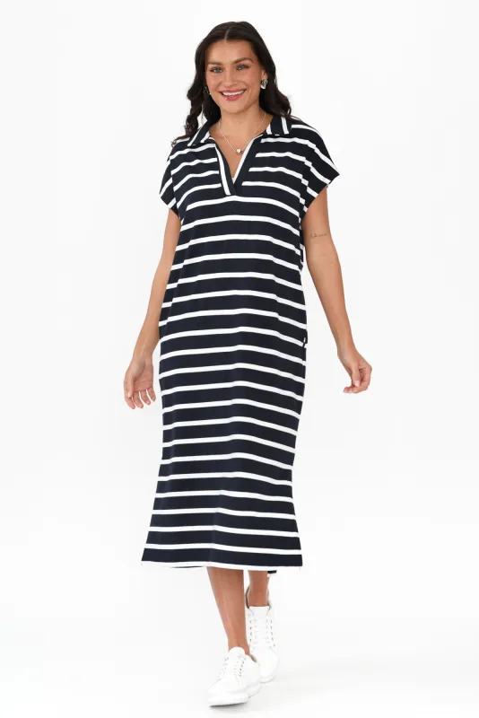 Brynn Navy Stripe Cotton Polo Dress sold by Blue Bungalow