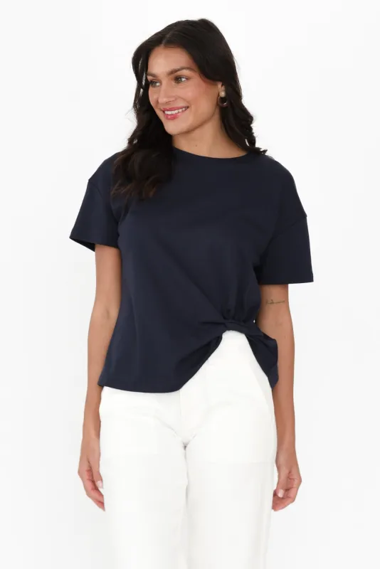 Fatima Navy Cotton Tuck Tee sold by Blue Bungalow