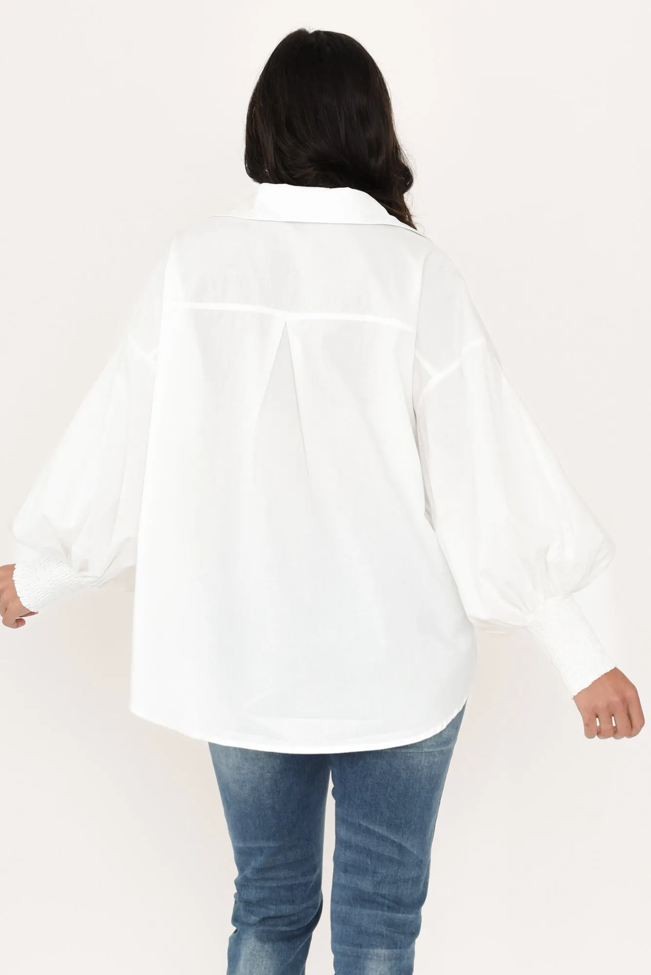 Iona White Cotton Puff Sleeve Shirt sold by Blue Bungalow product image thumbnail 4