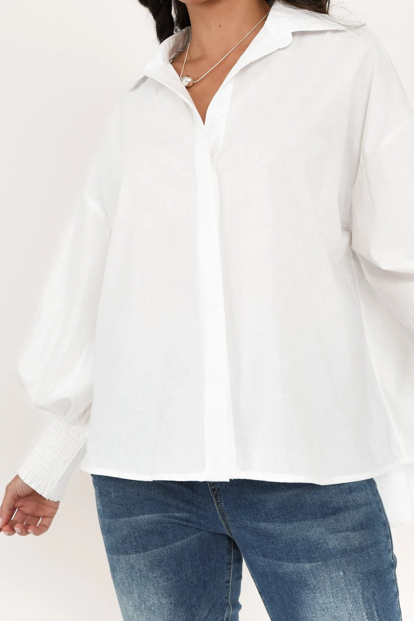 Iona White Cotton Puff Sleeve Shirt sold by Blue Bungalow product image thumbnail 5