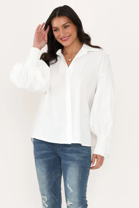 Iona White Cotton Puff Sleeve Shirt sold by Blue Bungalow