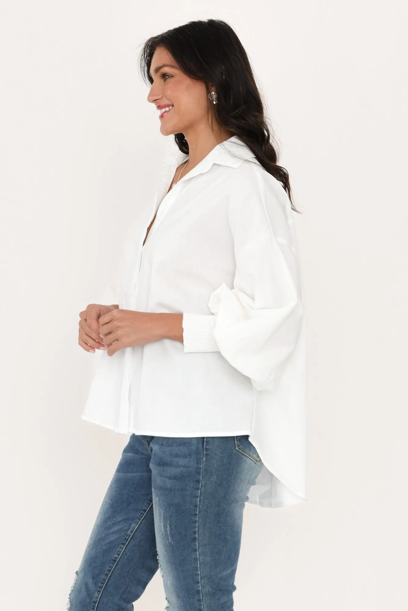 Iona White Cotton Puff Sleeve Shirt sold by Blue Bungalow product image thumbnail 3