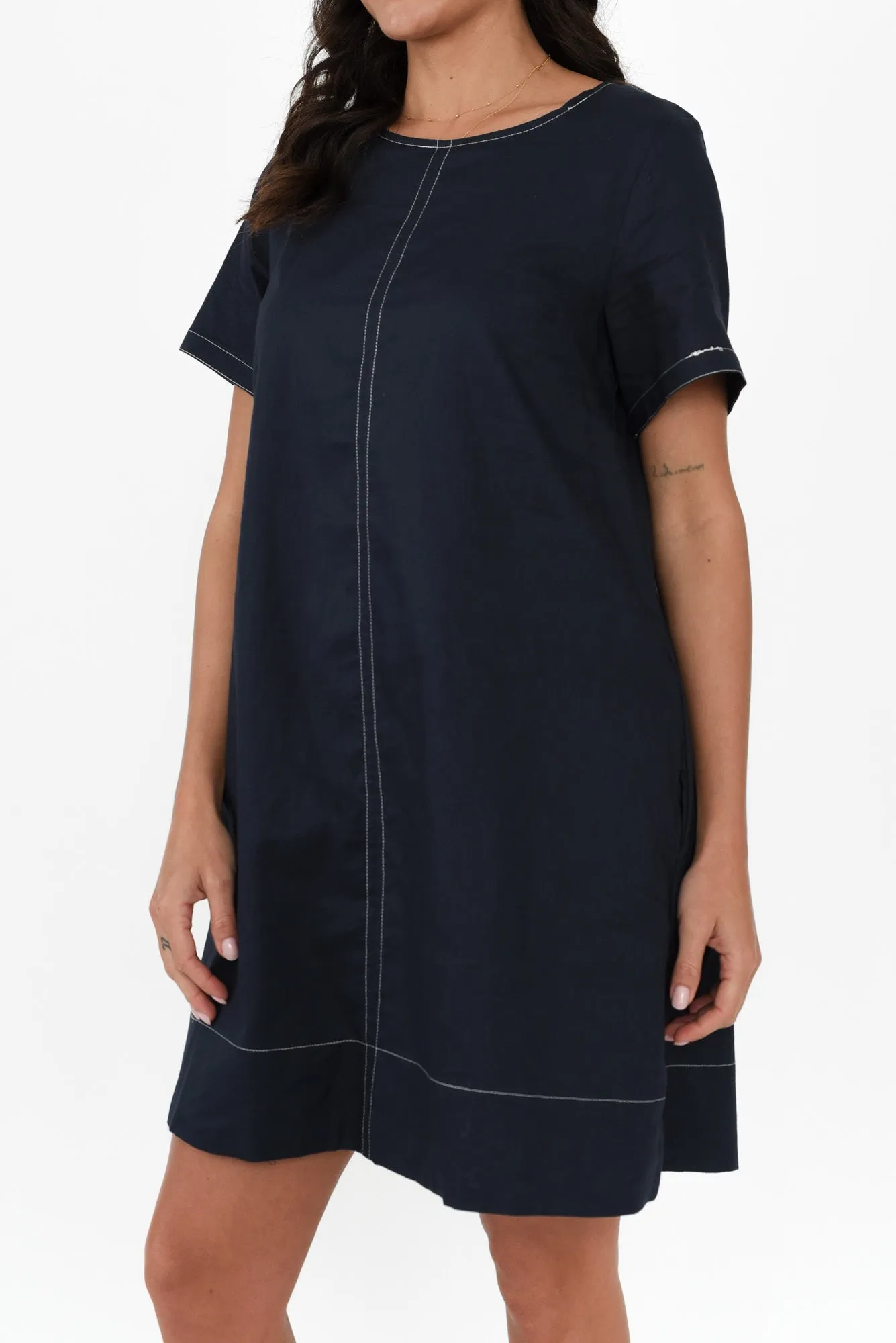 Ithaca Navy Contrast Linen Cotton Dress sold by Blue Bungalow product image thumbnail 5