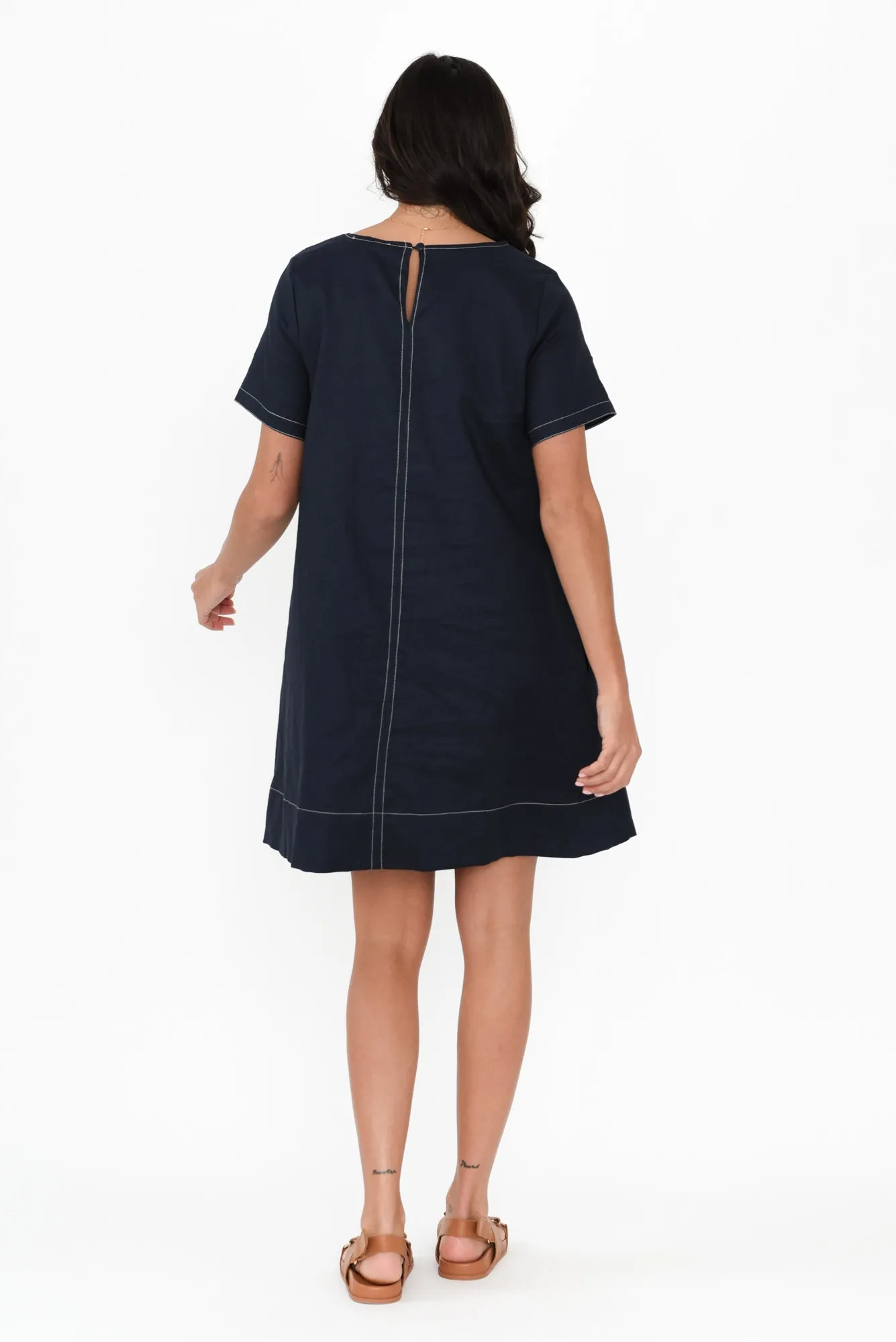 Ithaca Navy Contrast Linen Cotton Dress sold by Blue Bungalow product image thumbnail 4