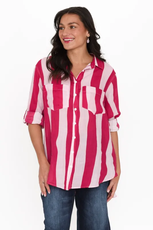Jaipur Pink Stripe Linen Shirt sold by Blue Bungalow