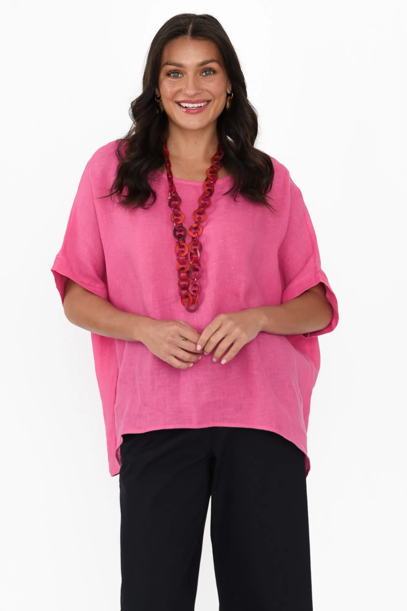Chaya Hot Pink Linen Top sold by Blue Bungalow