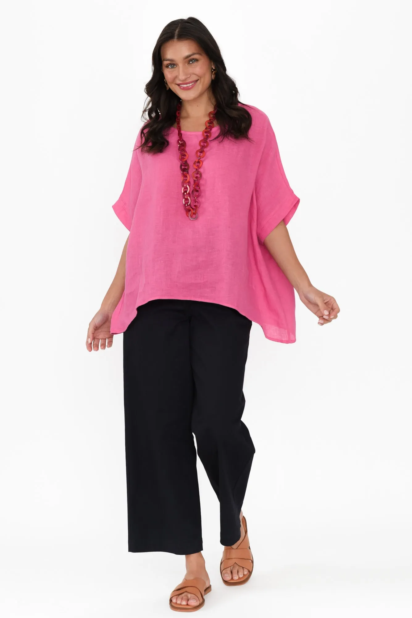 Chaya Hot Pink Linen Top sold by Blue Bungalow product image thumbnail 2