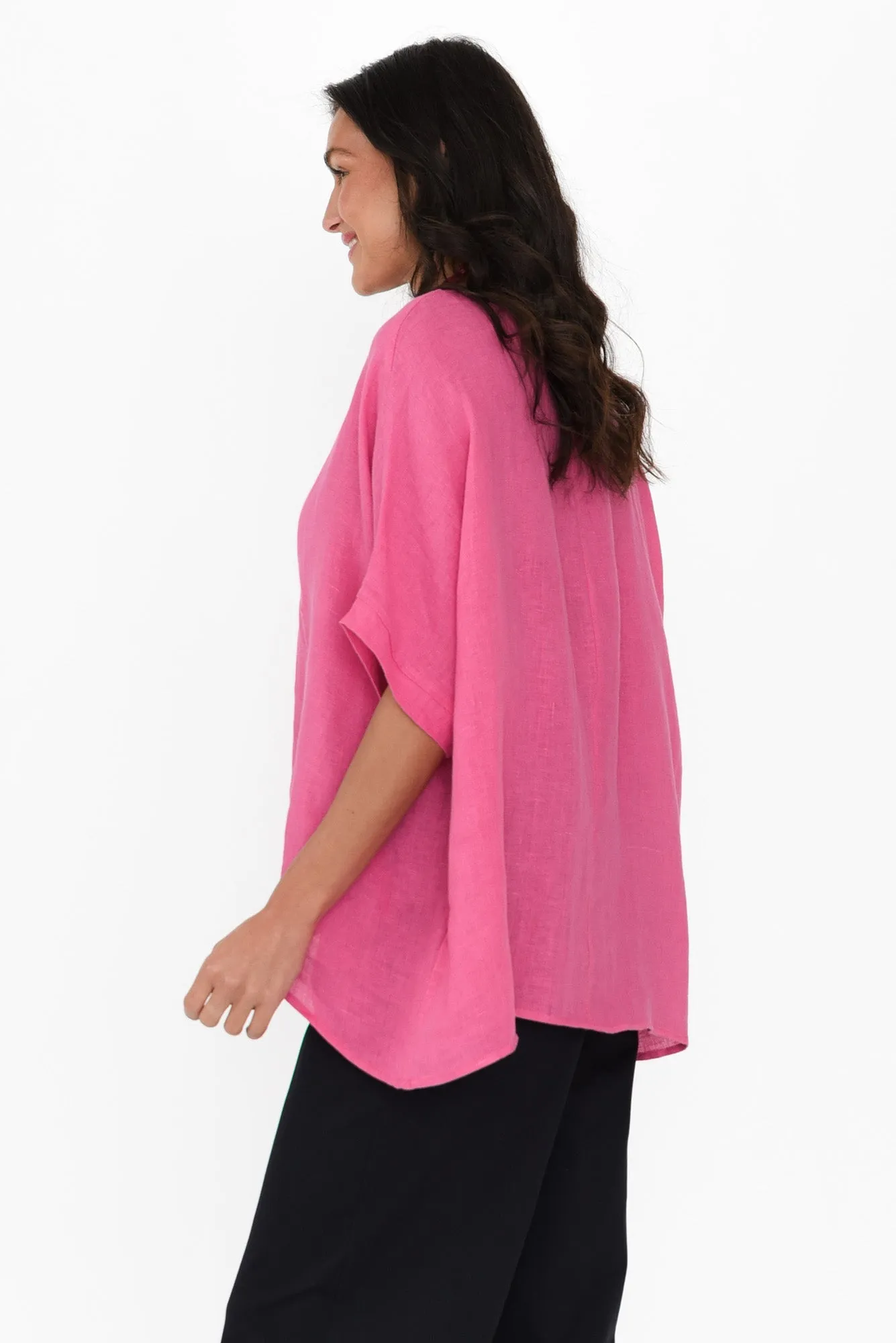Chaya Hot Pink Linen Top sold by Blue Bungalow product image thumbnail 3