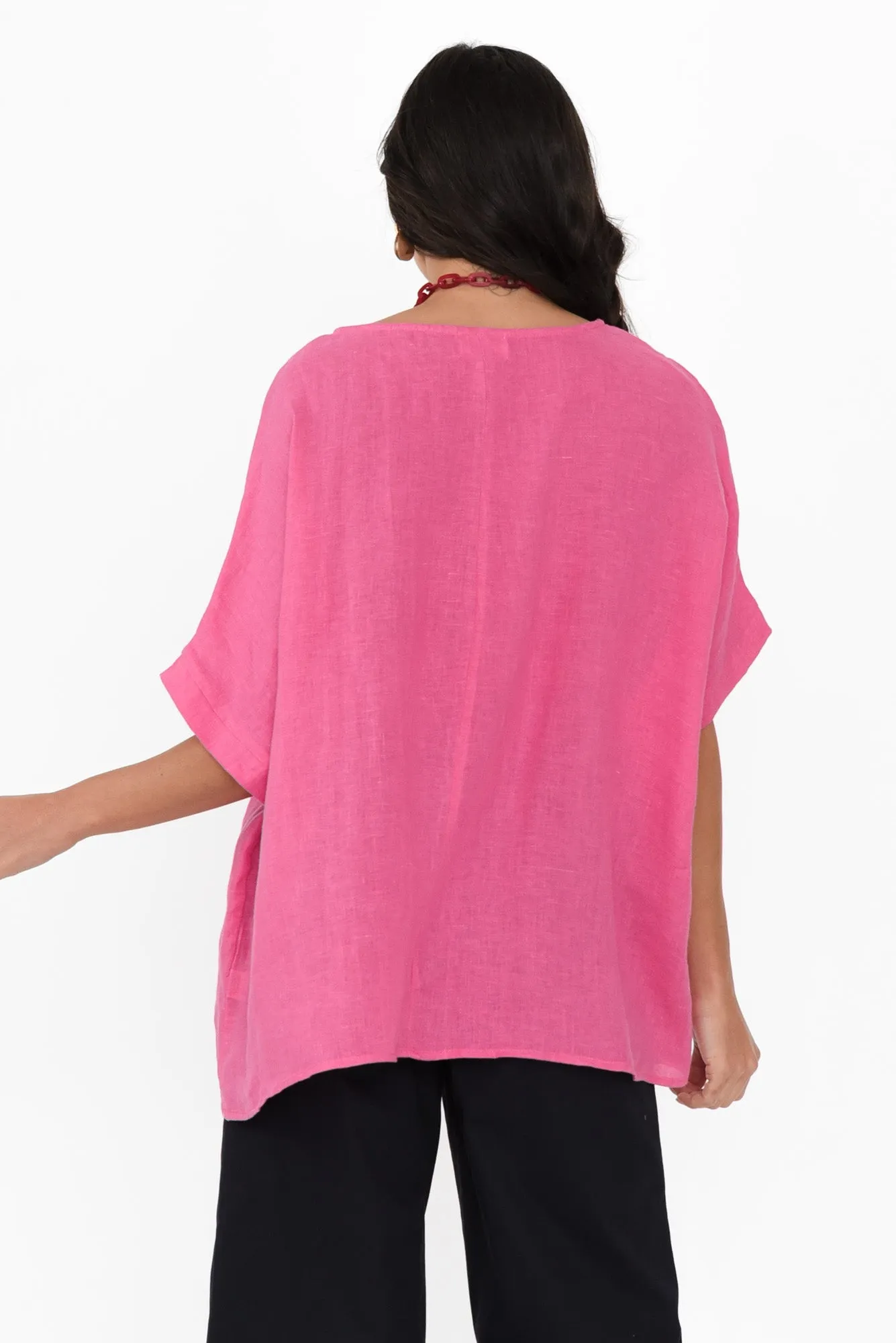 Chaya Hot Pink Linen Top sold by Blue Bungalow product image thumbnail 4