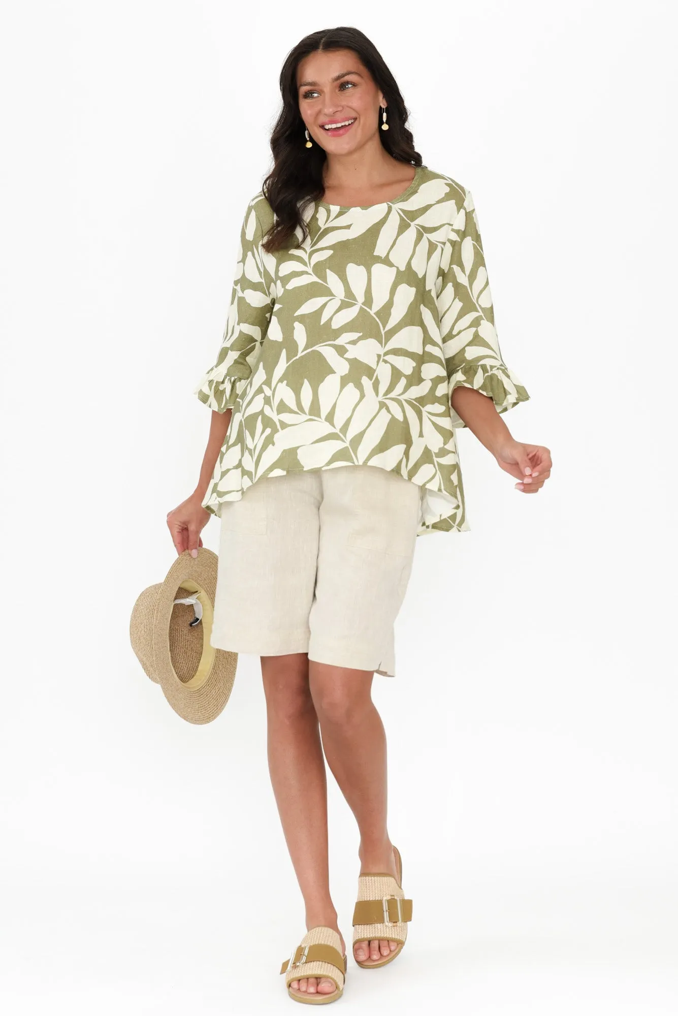 Jessie Khaki Leaf Linen Frill Top sold by Blue Bungalow product image thumbnail 2