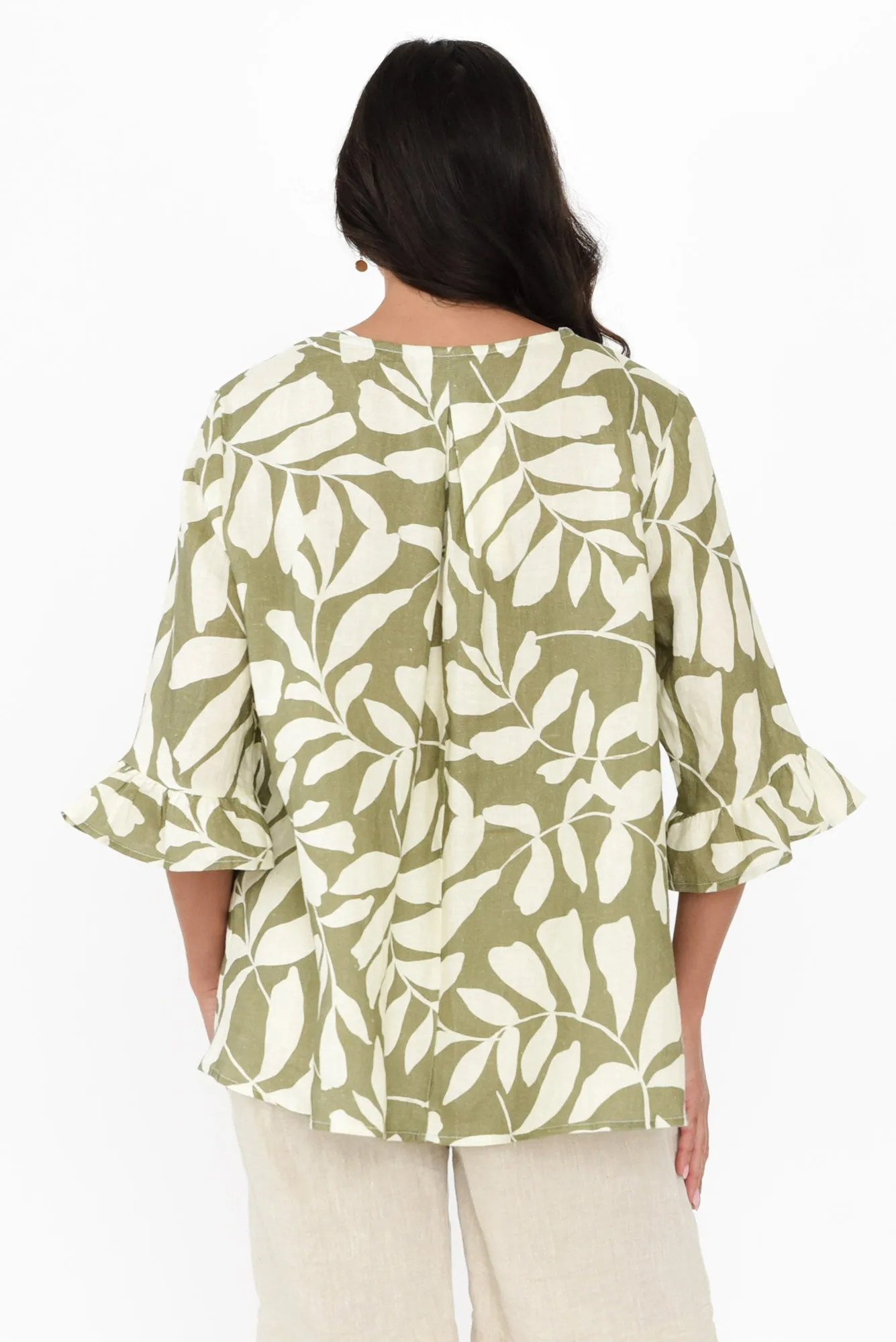 Jessie Khaki Leaf Linen Frill Top sold by Blue Bungalow product image thumbnail 4