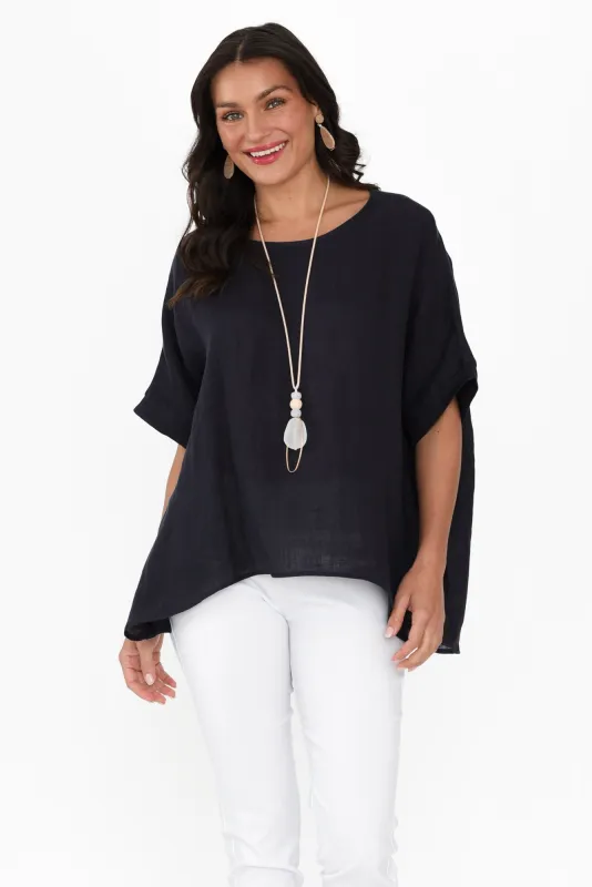 Chaya Navy Linen Top sold by Blue Bungalow