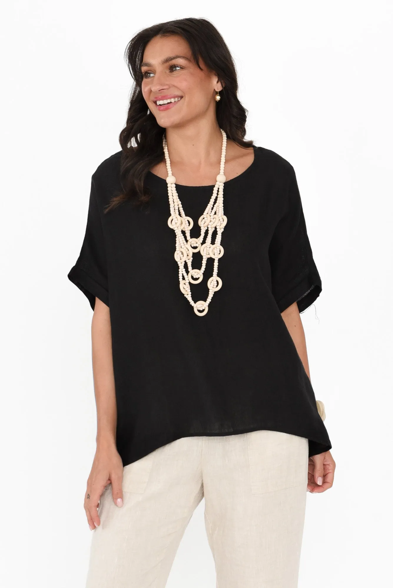 Chaya Black Linen Top sold by Blue Bungalow