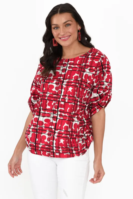Tiana Red Spot Linen Top sold by Blue Bungalow