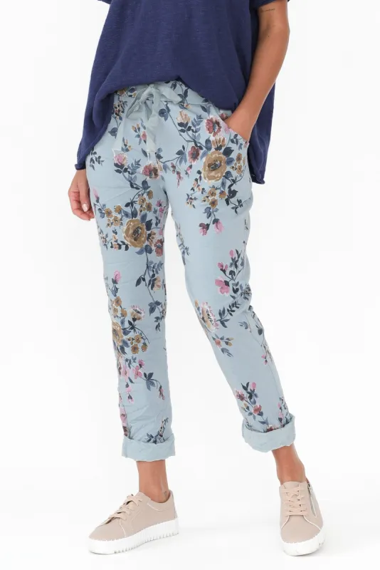 Simpson Sky Blue Floral Stretch Pants sold by Blue Bungalow