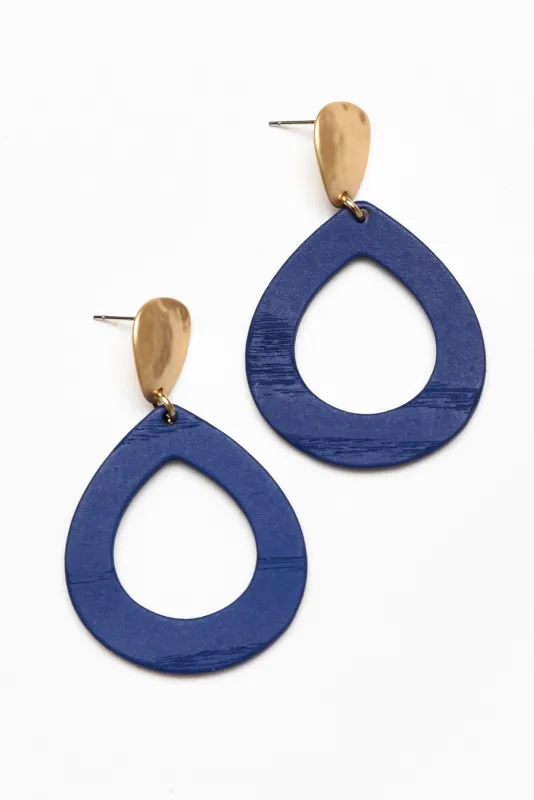 Tinsley Cobalt Wood Earrings sold by Blue Bungalow