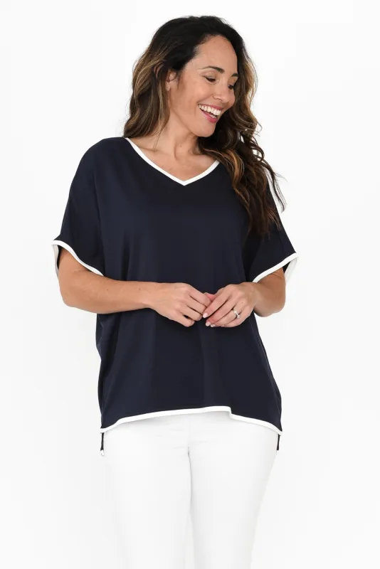 Clara Navy Contrast Trim Tee sold by Blue Bungalow