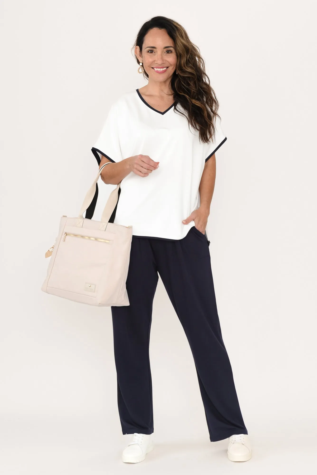 Clara White Contrast Navy Trim Tee sold by Blue Bungalow product image thumbnail 2